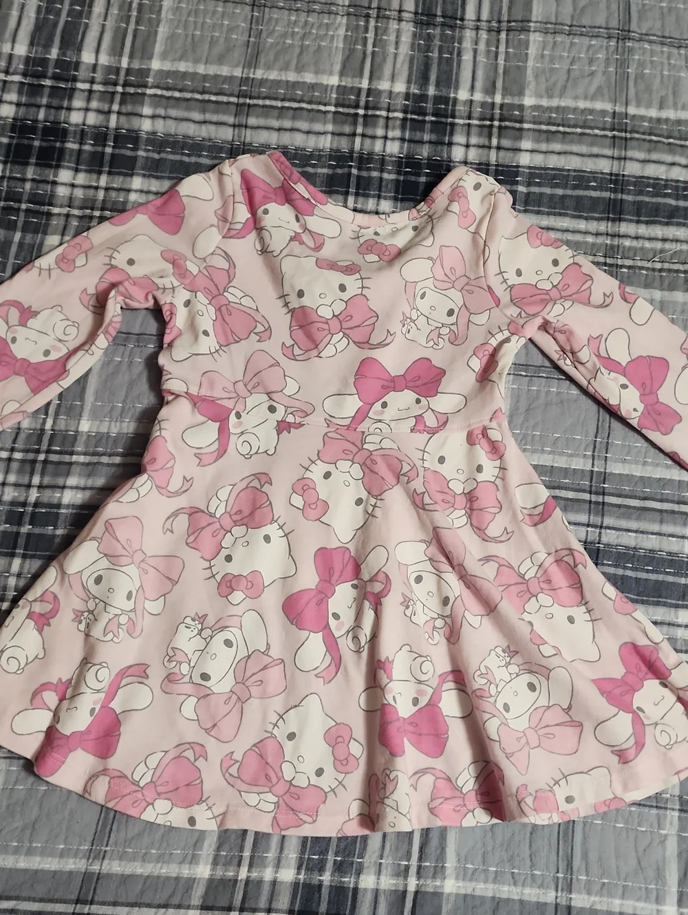 Sanrio Hello Kitty And Friends Pink Bow Character Print Long Sleeve Dress